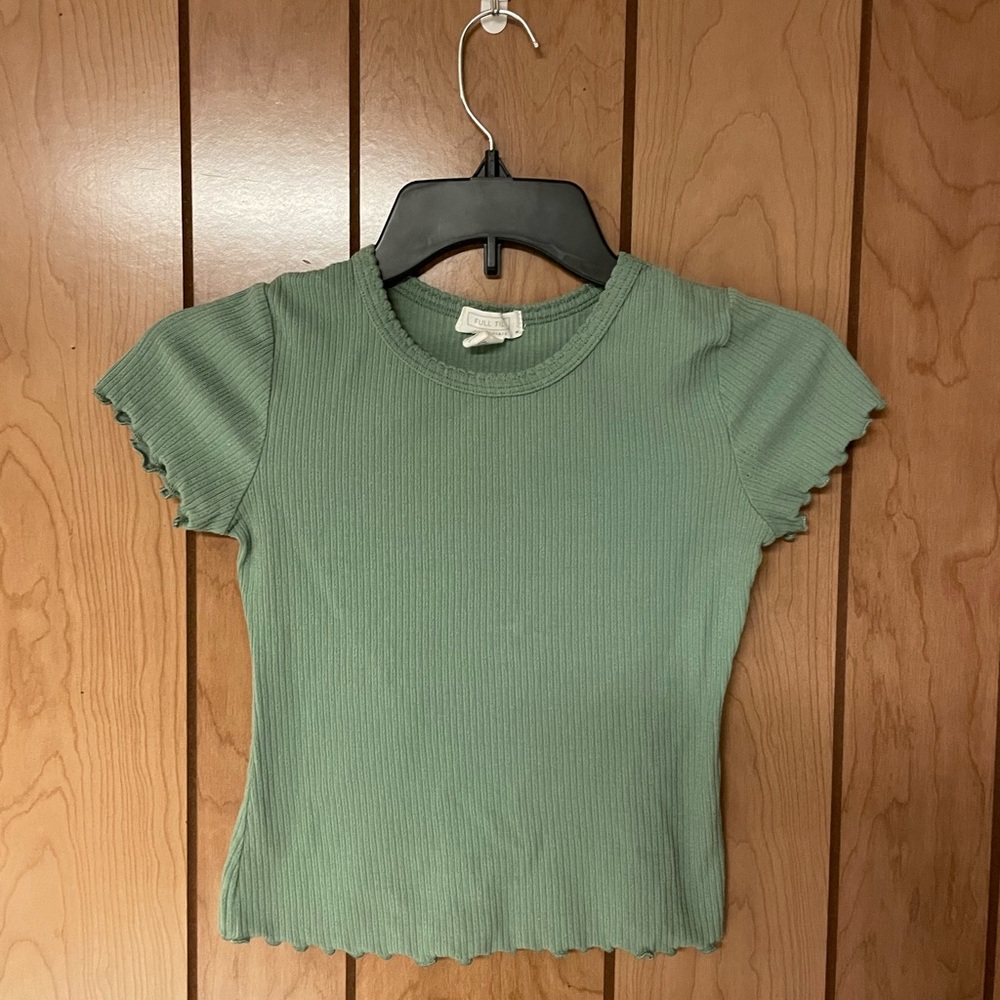 Green Ribbed Short Sleeve Top